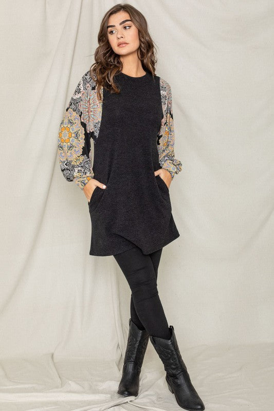 EG fashion Medallion Bishop Sleeve Mini Dress