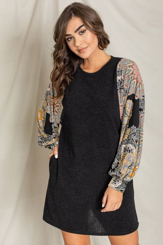 EG fashion Medallion Bishop Sleeve Mini Dress
