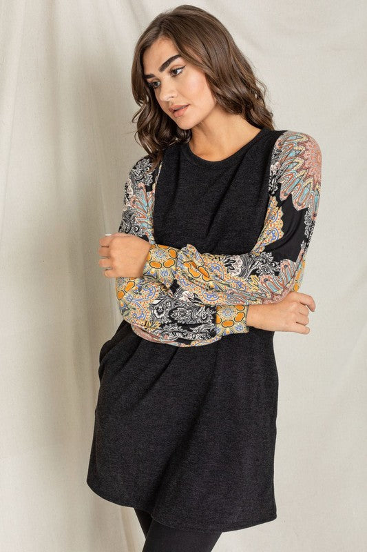 EG fashion Medallion Bishop Sleeve Mini Dress