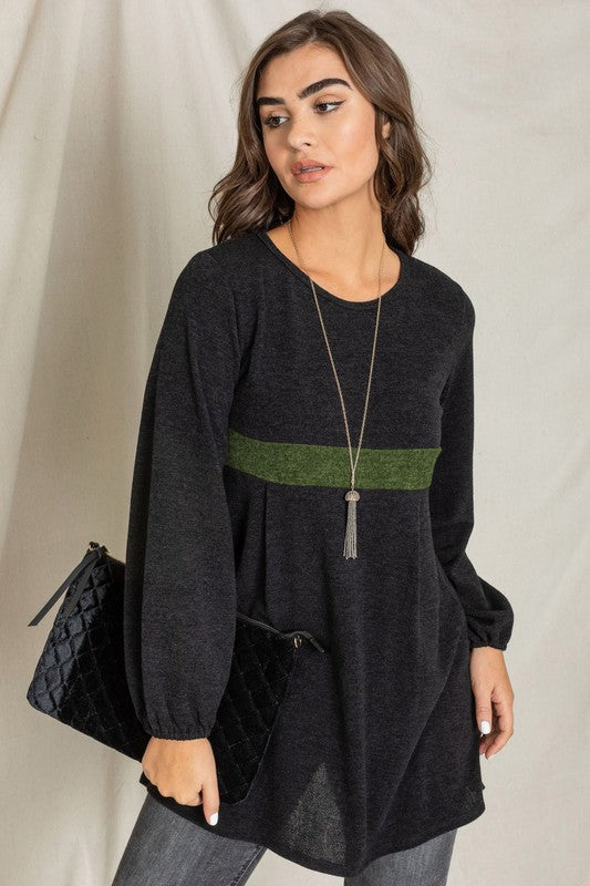 EG fashion Knit Bishop Sleeve Mini Dress