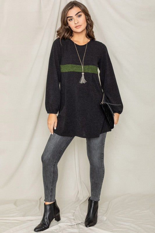 EG fashion Knit Bishop Sleeve Mini Dress