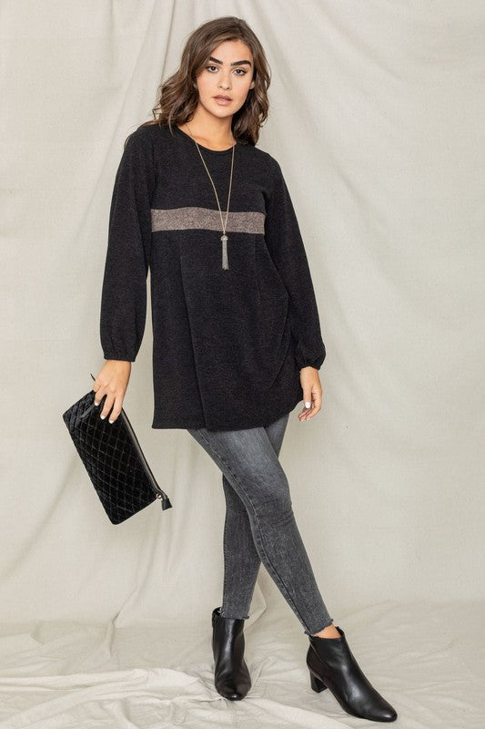 EG fashion Knit Bishop Sleeve Mini Dress