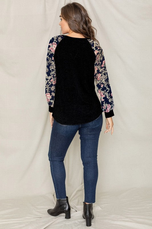 EG fashion V-Stich Floral Raglan Sleeve