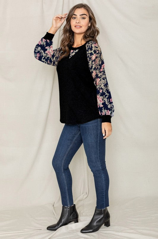 EG fashion V-Stich Floral Raglan Sleeve