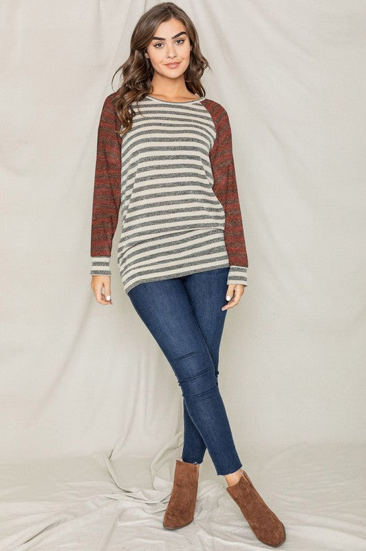 EG fashion Two Tone Terry Stripe Tunic