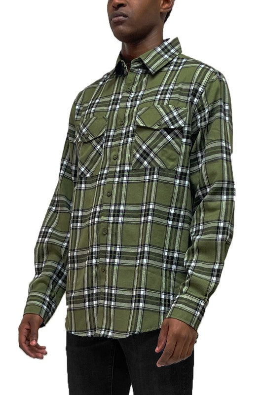 Long Sleeve Flannel Full Plaid Checkered Shirt