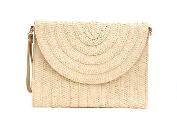 Aili's Corner Straw Foldover Convertible Clutch