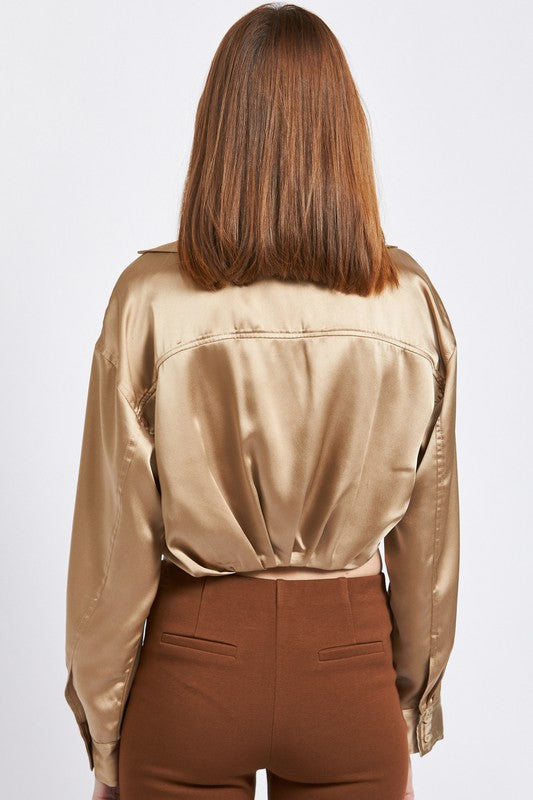 Emory Park Collared Button Up Cropped Shirt