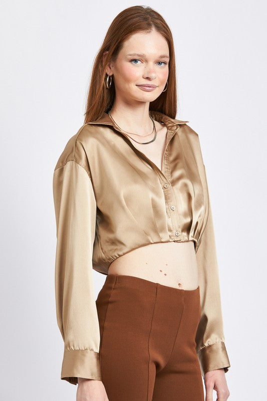Emory Park Collared Button Up Cropped Shirt