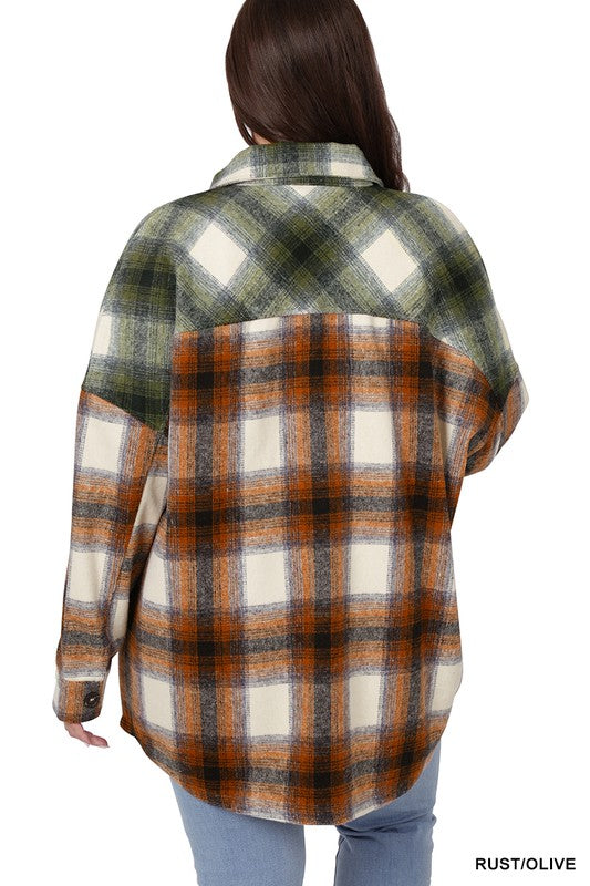 PLUS OVERSIZED YARN DYED PLAID LONGLINE SHACKET
