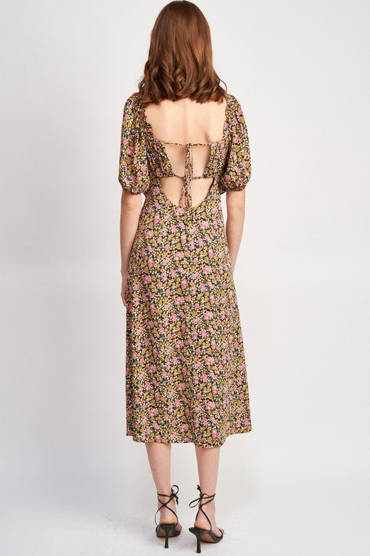 Emory Park Floral Midi Dress Wtih Ruffle Details