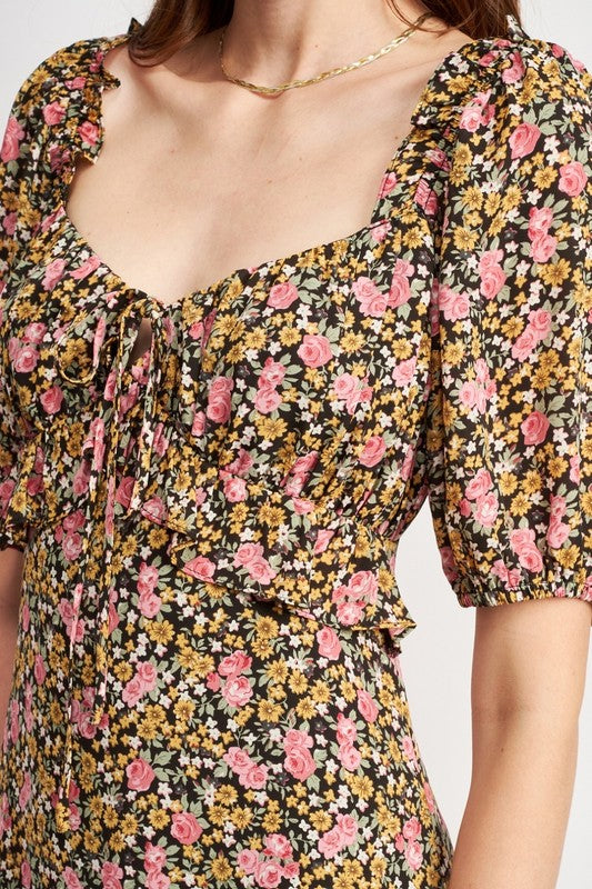 Emory Park Floral Midi Dress Wtih Ruffle Details