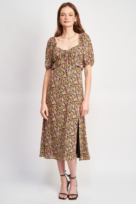 Emory Park Floral Midi Dress Wtih Ruffle Details