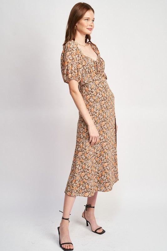 Emory Park Floral Midi Dress Wtih Ruffle Details