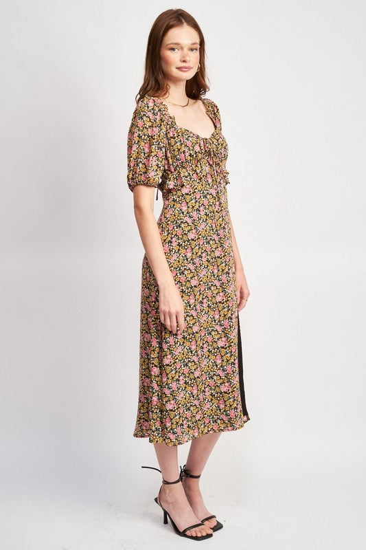 Emory Park Floral Midi Dress Wtih Ruffle Details