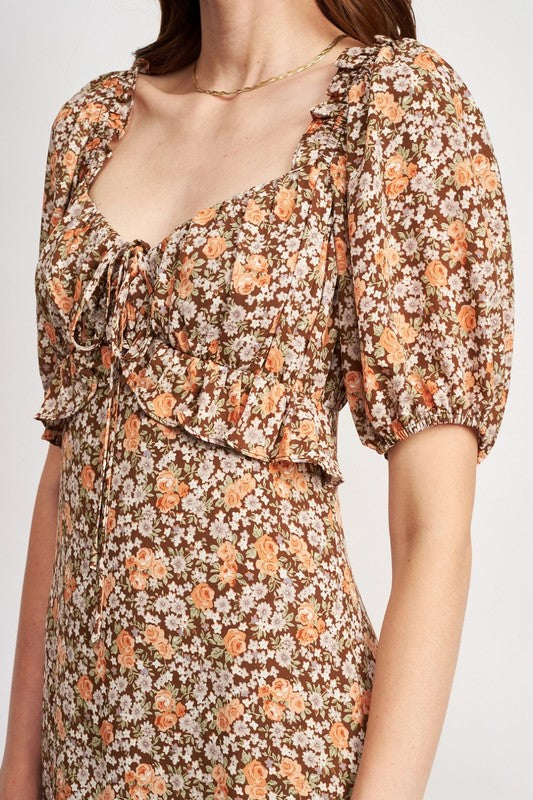 Emory Park Floral Midi Dress Wtih Ruffle Details