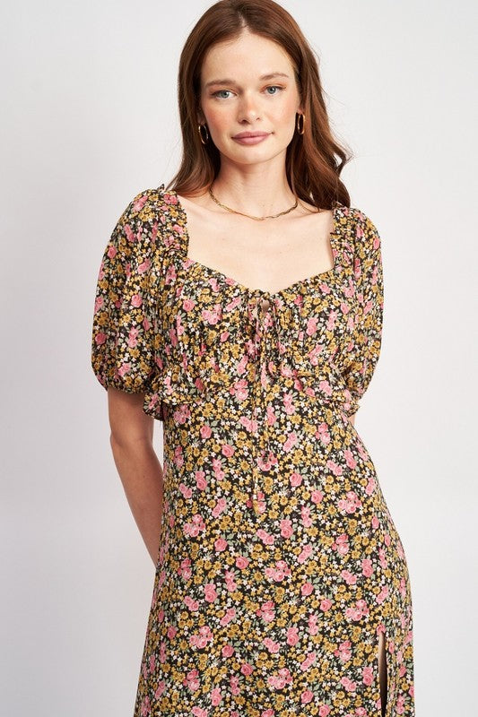 Emory Park Floral Midi Dress Wtih Ruffle Details