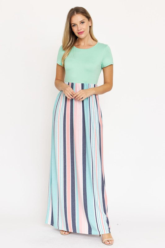 EG fashion Contrast Multi Stripe Maxi Dress