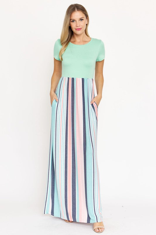 EG fashion Contrast Multi Stripe Maxi Dress