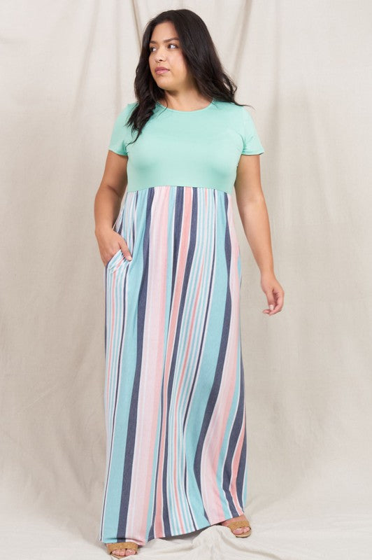 EG fashion Contrast Multi Stripe Maxi Dress