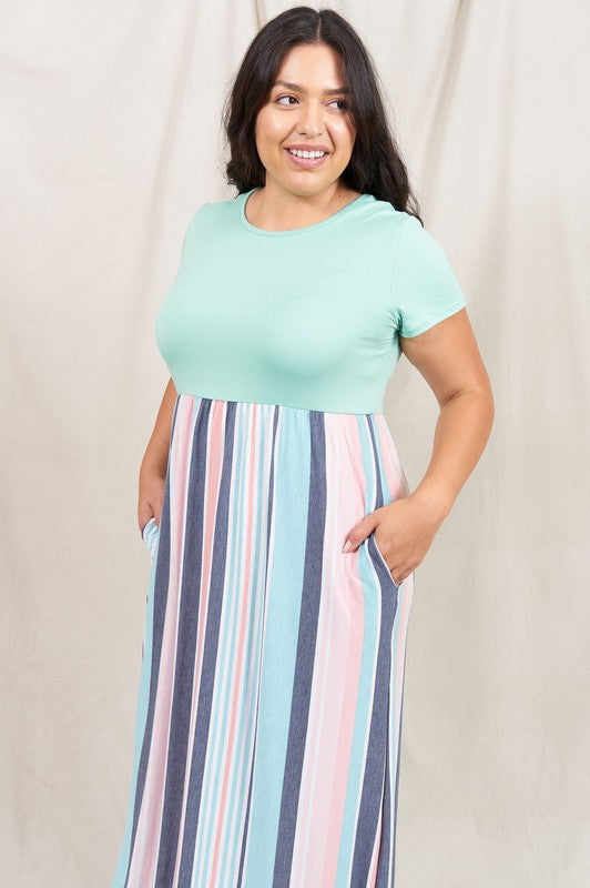 EG fashion Contrast Multi Stripe Maxi Dress