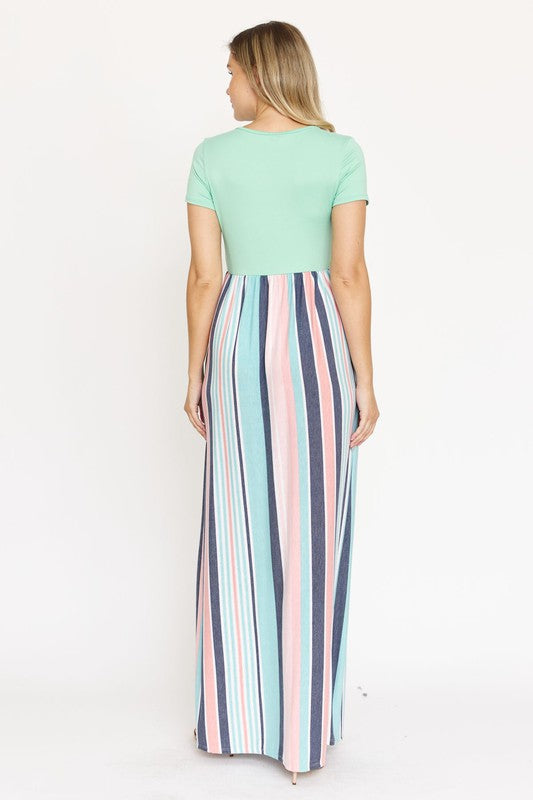 EG fashion Contrast Multi Stripe Maxi Dress
