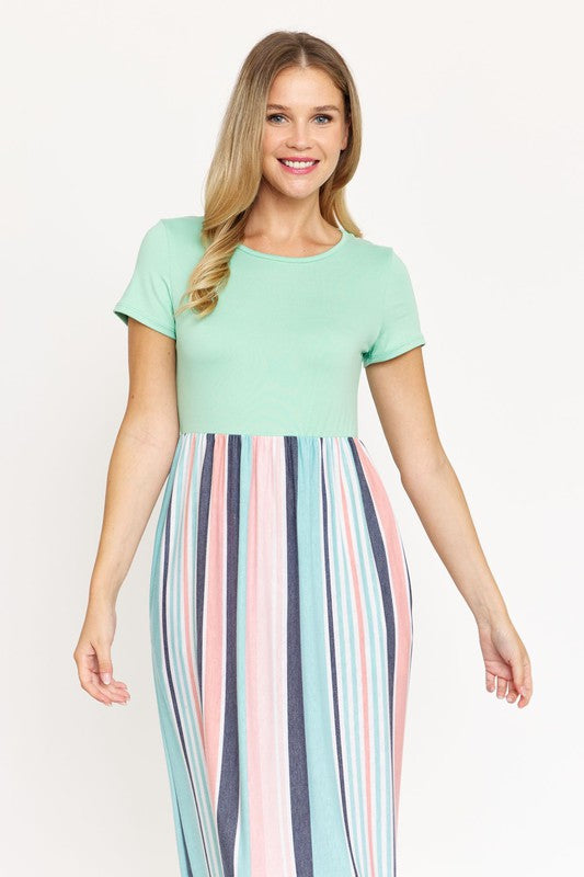 EG fashion Contrast Multi Stripe Maxi Dress