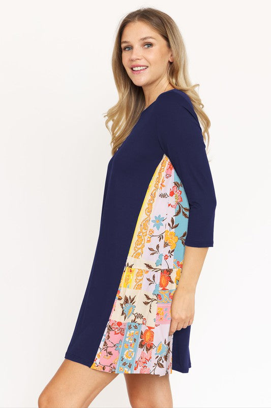 EG fashion Side Contrast A Line Tunic Dress