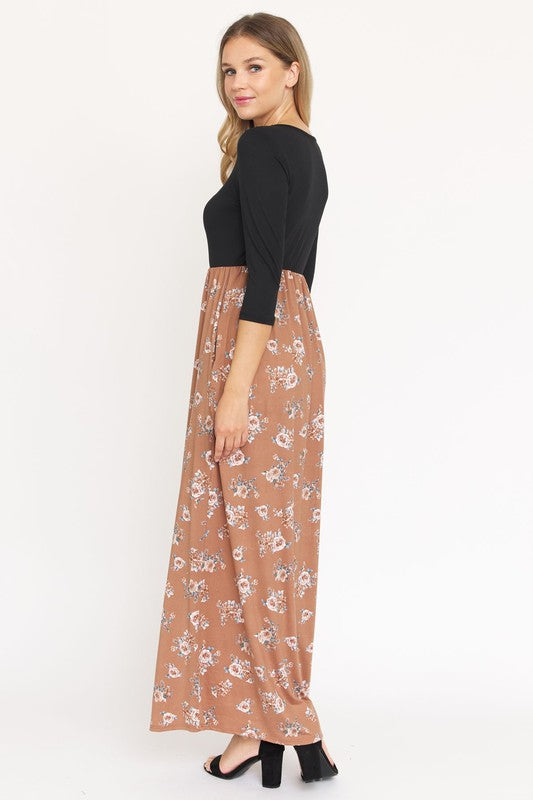 EG fashion Quarter Sleeve Floral Maxi Dress