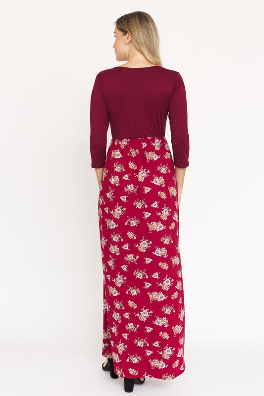 EG fashion Quarter Sleeve Floral Maxi Dress