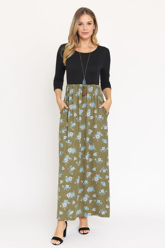 EG fashion Quarter Sleeve Floral Maxi Dress