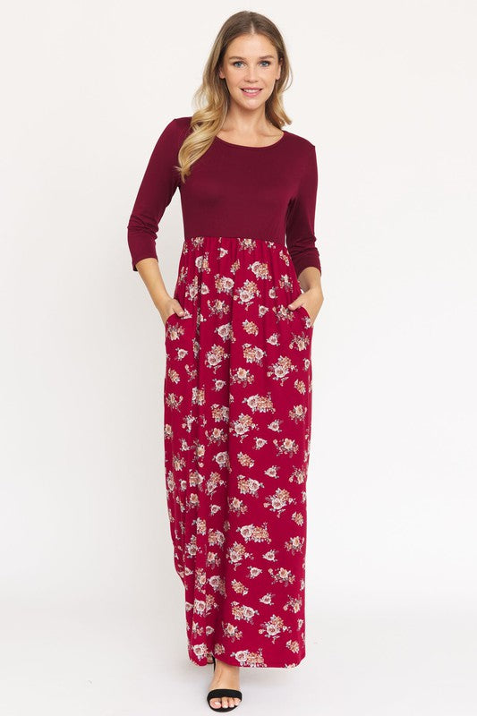 EG fashion Quarter Sleeve Floral Maxi Dress