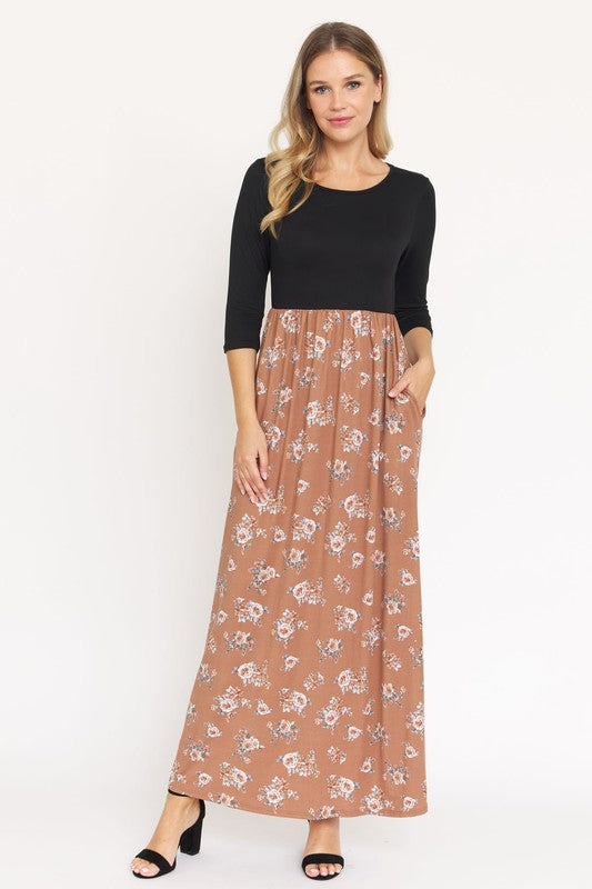 EG fashion Quarter Sleeve Floral Maxi Dress