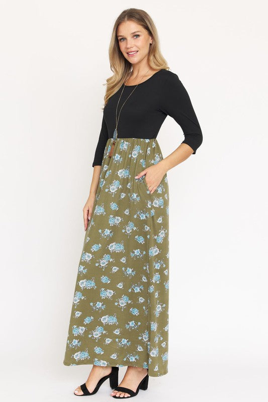 EG fashion Quarter Sleeve Floral Maxi Dress