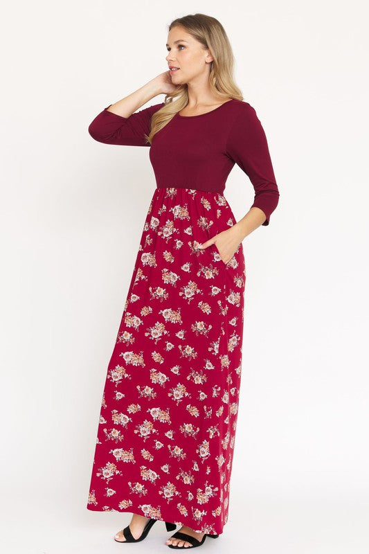 EG fashion Quarter Sleeve Floral Maxi Dress