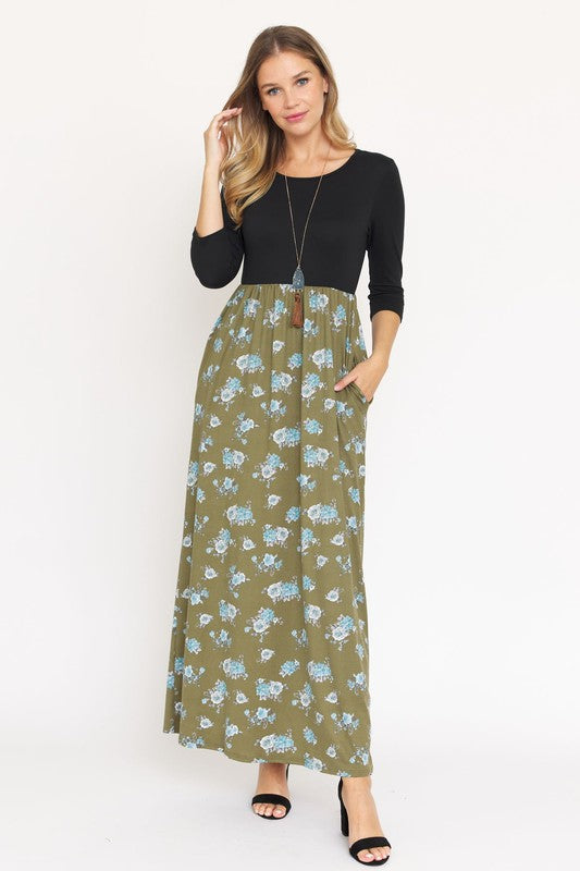 EG fashion Quarter Sleeve Floral Maxi Dress