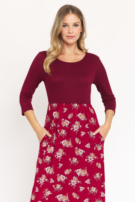 EG fashion Quarter Sleeve Floral Maxi Dress