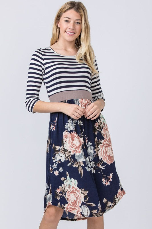 EG fashion Floral Band Midi Dress