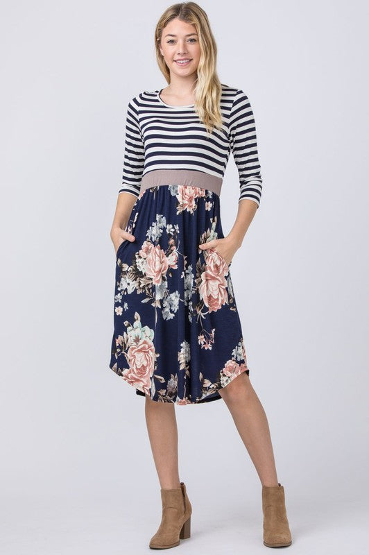 EG fashion Floral Band Midi Dress