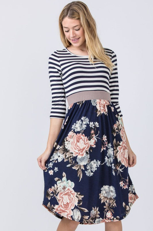 EG fashion Floral Band Midi Dress