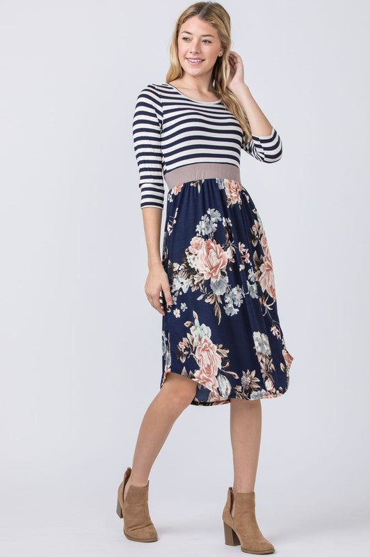 EG fashion Floral Band Midi Dress