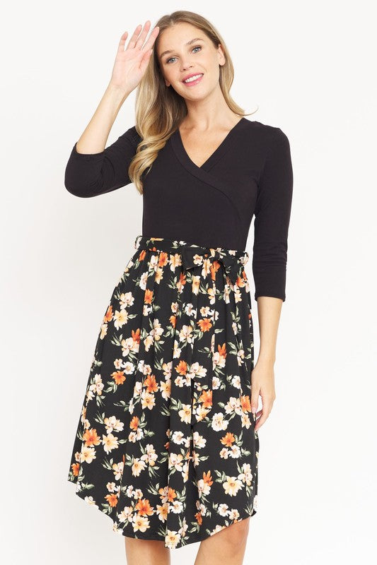 EG fashion Surplice Floral Sash Midi Dress