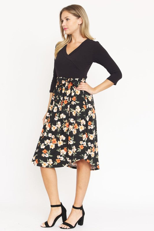 EG fashion Surplice Floral Sash Midi Dress