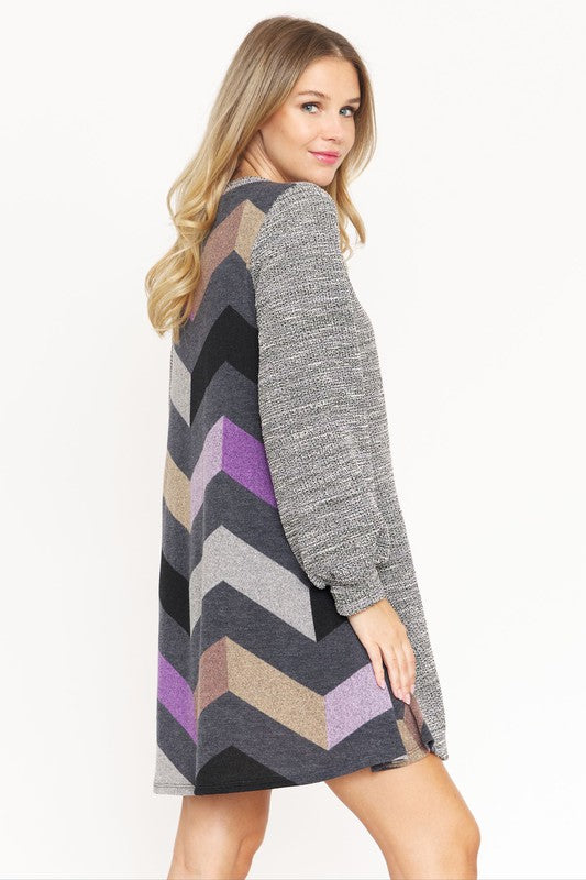EG fashion Tweed Bishop Sleeve A Line Dress
