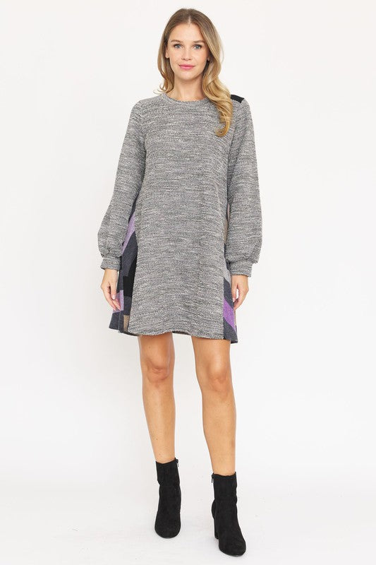 EG fashion Tweed Bishop Sleeve A Line Dress