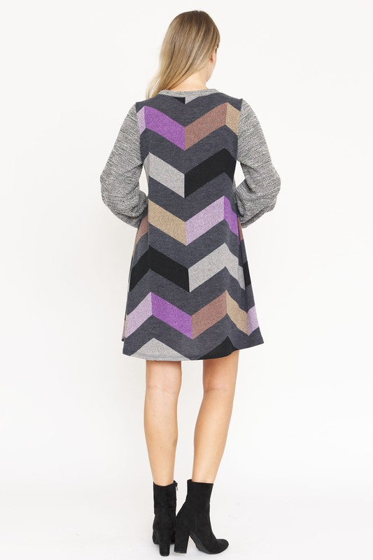 EG fashion Tweed Bishop Sleeve A Line Dress