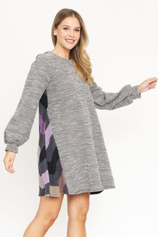 EG fashion Tweed Bishop Sleeve A Line Dress