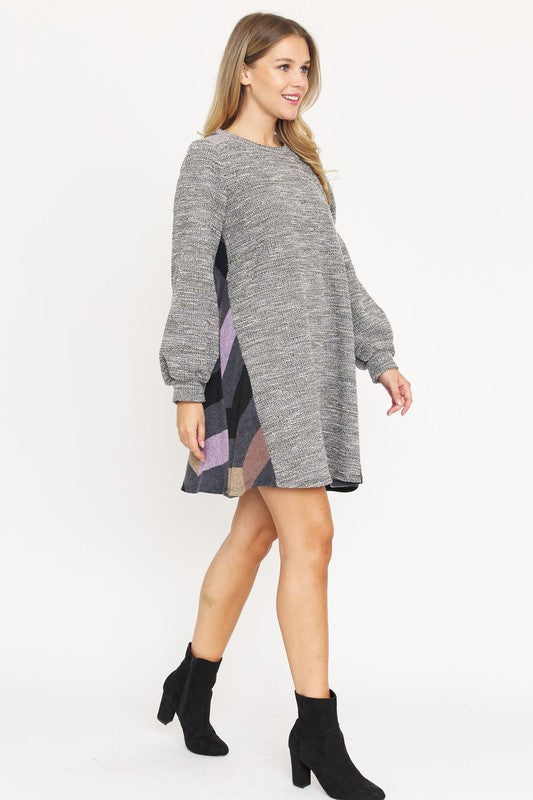 EG fashion Tweed Bishop Sleeve A Line Dress