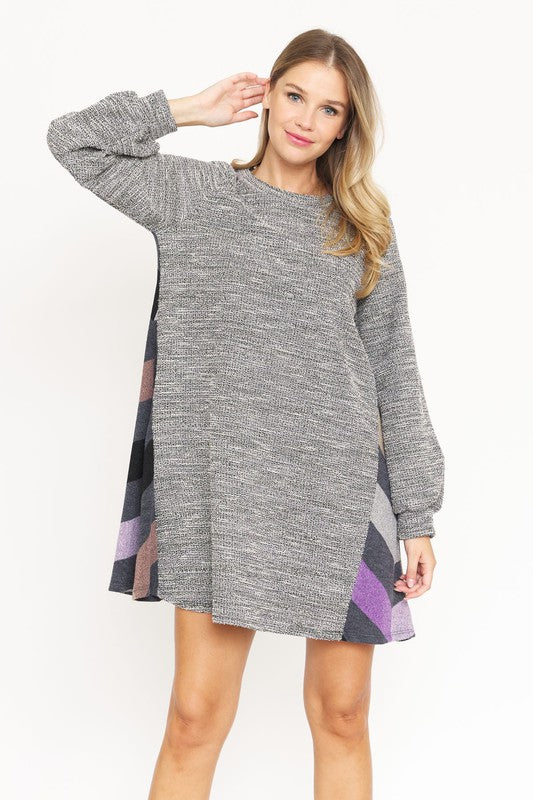 EG fashion Tweed Bishop Sleeve A Line Dress
