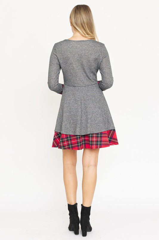 EG fashion Terry Plaid Layered Fit And Flare Dress